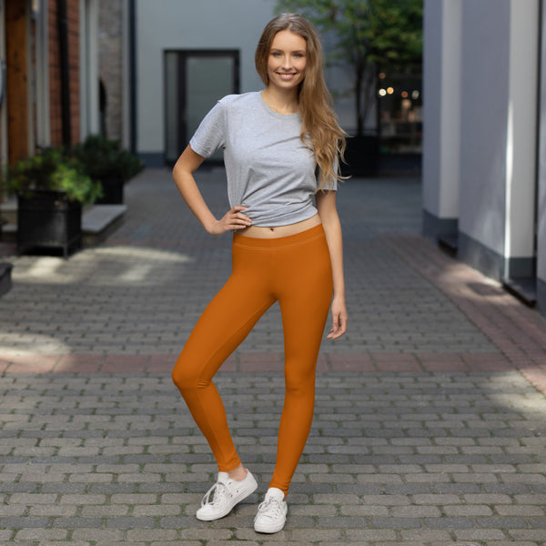 Dark Orange Women's Casual Leggings, Solid Color Fashion Fancy Women's Long Dressy Casual Fashion Leggings/ Running Tights - Made in USA/ EU/ MX (US Size: XS-XL)