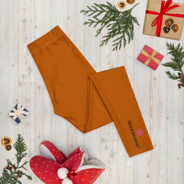 Brownish Orange Women's Casual Leggings, Brown Orange Women's Casual Leggings, Solid Color Fashion Fancy Women's Long Dressy Casual Fashion Leggings/ Running Tights - Made in USA/ EU/ MX (US Size: XS-XL)