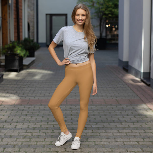 Nude Brown Women's Casual Leggings, Solid Beige Brown Color Fashion Fancy Women's Long Dressy Casual Fashion Leggings/ Running Tights - Made in USA/ EU/ MX (US Size: XS-XL)