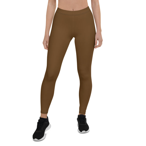 Dark Brown Women's Casual Leggings, Solid Color Fashion Fancy Women's Long Dressy Casual Fashion Leggings/ Running Tights - Made in USA/ EU/ MX (US Size: XS-XL)