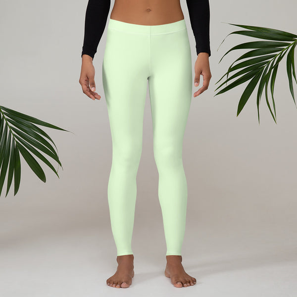 Pastel Green Women's Casual Leggings, Solid Pale Green Color Fashion Fancy Women's Long Dressy Casual Fashion Leggings/ Running Tights - Made in USA/ EU/ MX (US Size: XS-XL)