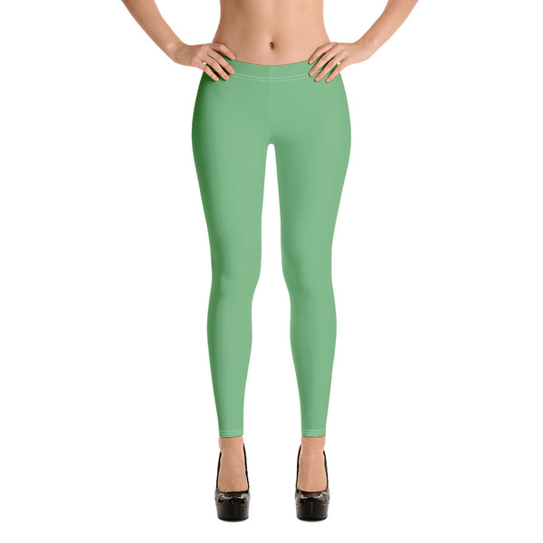 Green Women's Casual Leggings, Best Solid Green Color Fashion Fancy Women's Long Dressy Casual Fashion Leggings/ Running Tights - Made in USA/ EU/ MX (US Size: XS-XL)