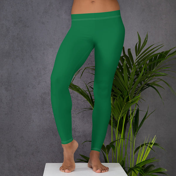 Dark Green Women's Casual Leggings, Solid Color Fashion Fancy Women's Long Dressy Casual Fashion Leggings/ Running Tights - Made in USA/ EU/ MX (US Size: XS-XL)