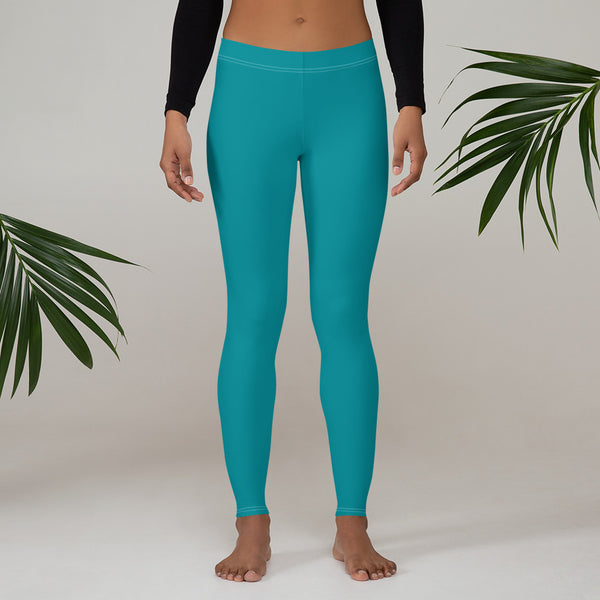 Teal Blue Women's Casual Leggings - Heidikimurart Limited  Teal Blue Women's Casual Leggings, Solid Color Modern Essential Women's Long Tights, Women's Long Dressy Casual Fashion Leggings/ Running Tights - Made in USA/ EU/ MX (US Size: XS-XL)