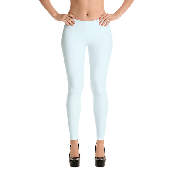 Light Blue Women's Casual Leggings, Solid Pastel Blue Color Fashion Fancy Women's Long Dressy Casual Fashion Leggings/ Running Tights - Made in USA/ EU/ MX (US Size: XS-XL)
