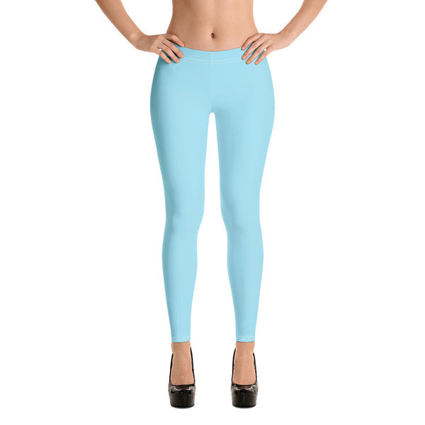 Pastel Blue Women's Yoga Leggings-Heidikimurart Limited -Heidi Kimura Art LLC Pastel Blue Women's Yoga Leggings, Solid Blue Color Long Modern Women's Gym Workout Active Wear Fitted Leggings Sports Long Yoga & Barre Pants - Made in USA/EU/MX (US Size: XS-6XL)