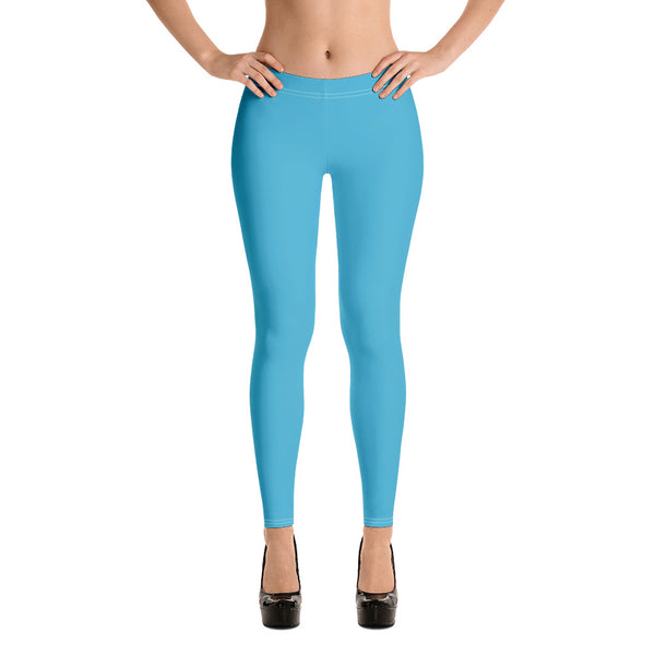 Ocean Blue Women's Casual Leggings, Solid Blue Color Fashion Fancy Women's Long Dressy Casual Fashion Leggings/ Running Tights - Made in USA/ EU/ MX (US Size: XS-XL)