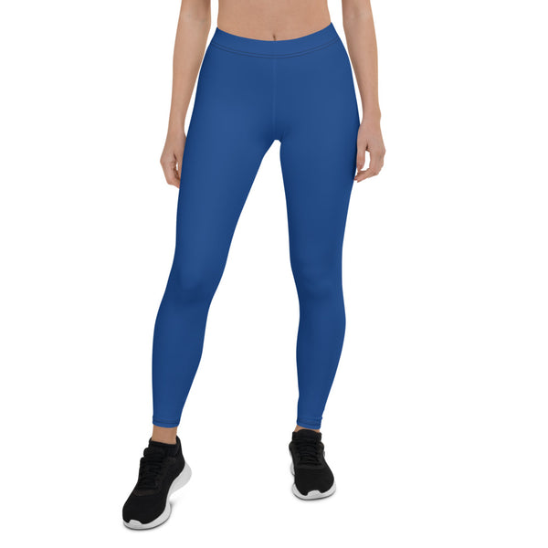 Blue Solid Color Women's Leggings - Heidikimurart Limited 