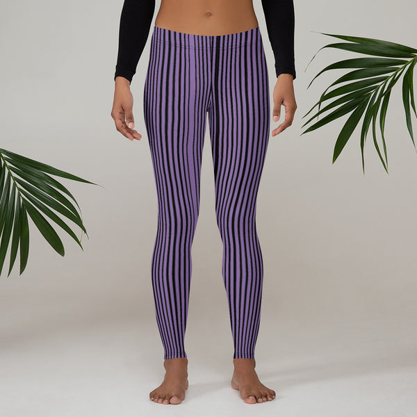 Purple Striped Casual Leggings - Heidikimurart Limited Purple Striped Casual Leggings, Modern Long Vertical Striped Casual Tights Modern Essential Women's Long Tights, Women's Long Dressy Casual Fashion Leggings/ Running Tights - Made in USA/ EU/ MX (US Size: XS-XL)