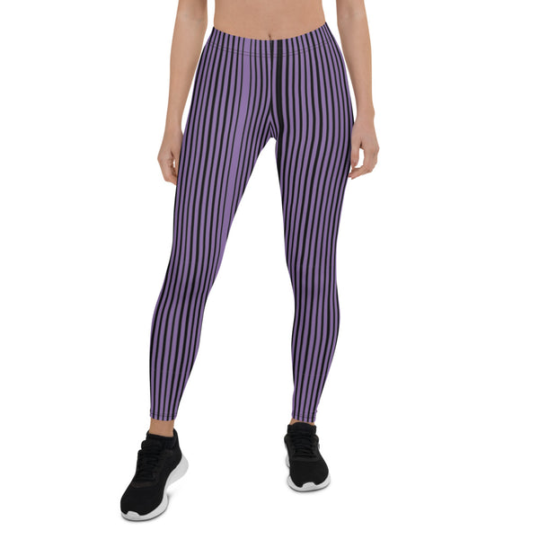 Purple Striped Casual Leggings - Heidikimurart Limited 