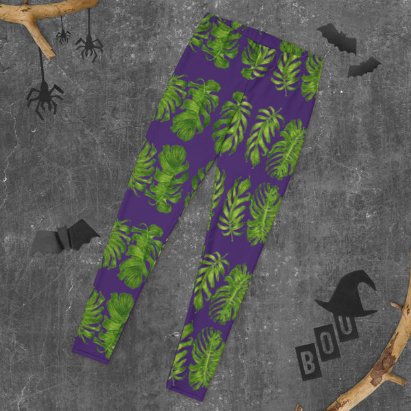 Purple Green Tropical Leaf Leggings - Heidikimurart Limited 