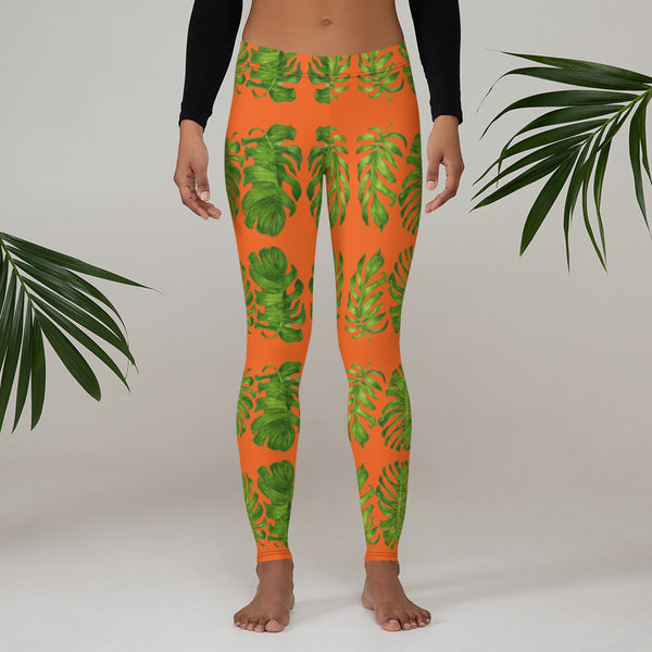 Orange Tropical Leaf Leggings - Heidikimurart Limited 