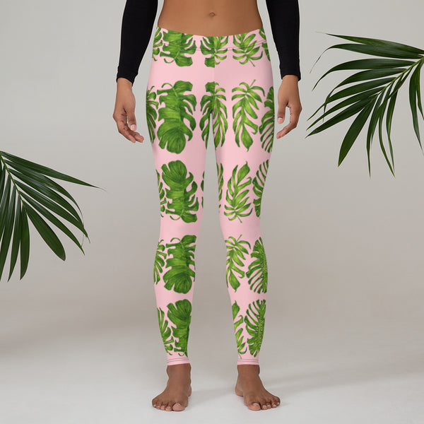 Pink Tropical Leaf Leggings - Heidikimurart Limited 