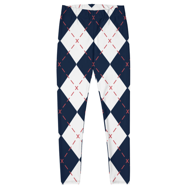 Blue White Plaid Print Leggings