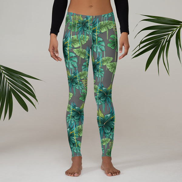 Grey Tropical Casual Women's Leggings