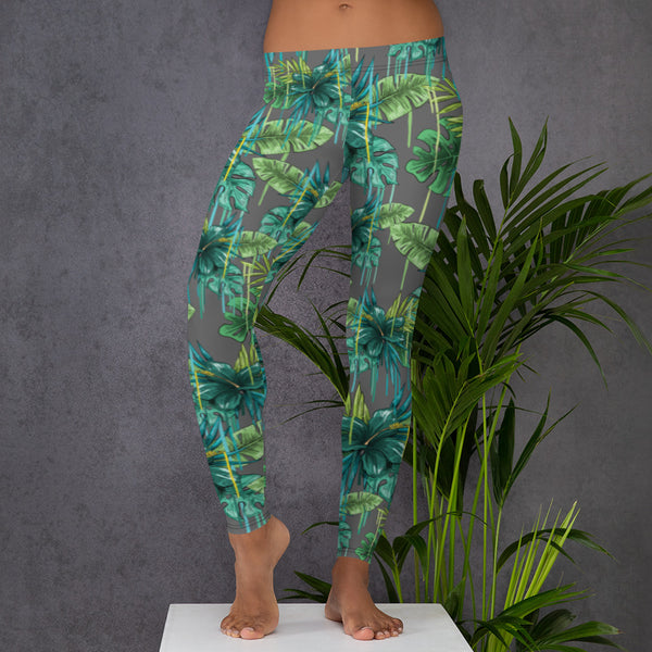 Grey Tropical Casual Women's Leggings