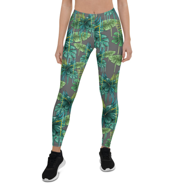 Grey Tropical Casual Women's Leggings