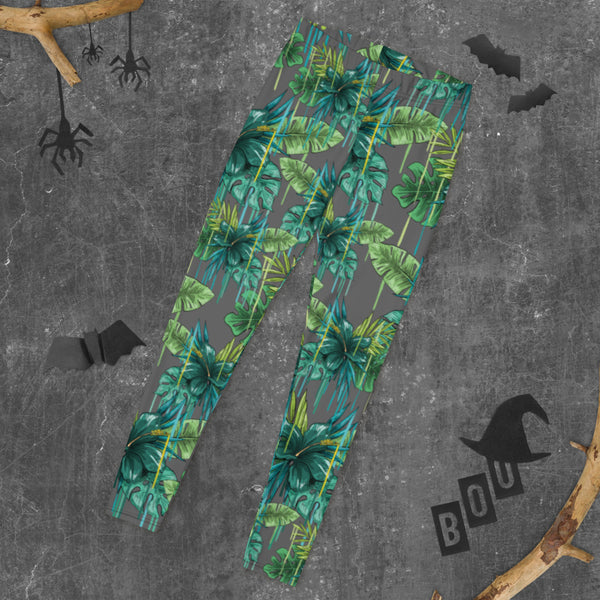 Grey Tropical Casual Women's Leggings