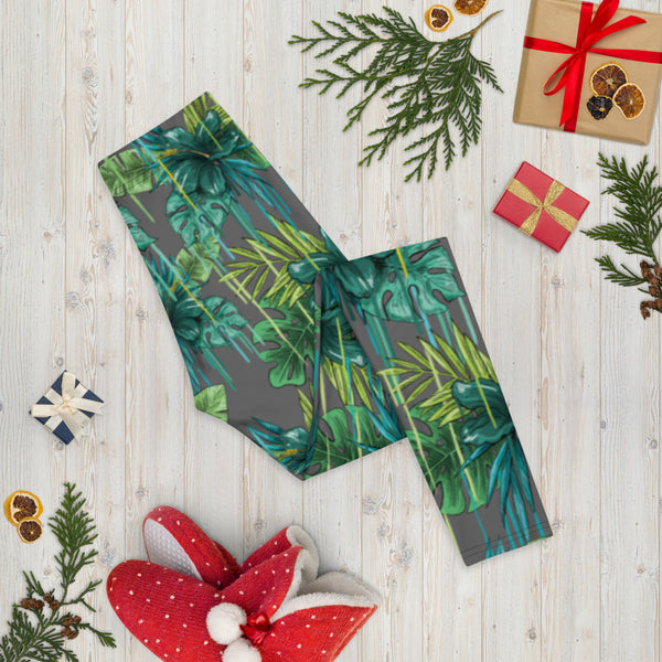 Grey Tropical Casual Women's Leggings