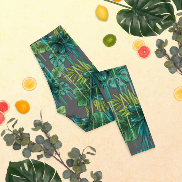 Grey Tropical Casual Women's Leggings