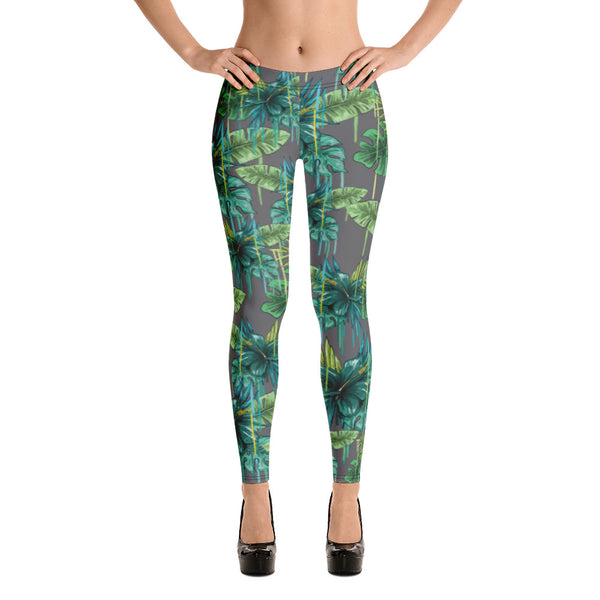 Grey Tropical Casual Women's Leggings