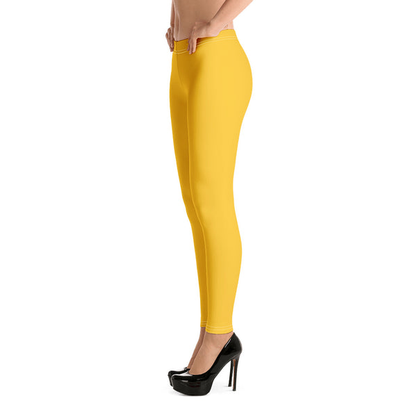 Yellow Solid Color Casual Leggings, Best Solid Color Fashion Fancy Women's Long Dressy Casual Fashion Leggings/ Running Tights - Made in USA/ EU/ MX (US Size: XS-XL)