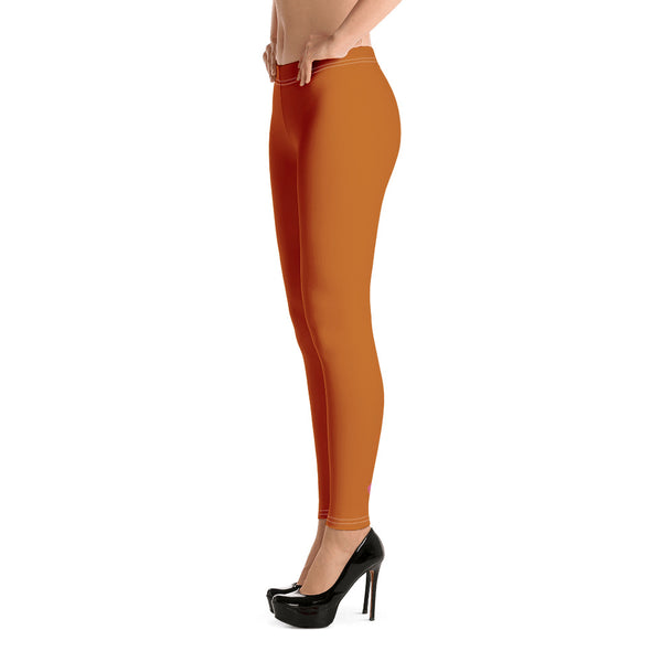 Brownish Orange Women's Casual Leggings, Brown Orange Women's Casual Leggings, Solid Color Fashion Fancy Women's Long Dressy Casual Fashion Leggings/ Running Tights - Made in USA/ EU/ MX (US Size: XS-XL)