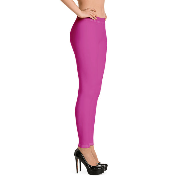Dark Pink Women's Casual Leggings, Bright Hot Pink Solid Color Fashion Fancy Women's Long Dressy Casual Fashion Leggings/ Running Tights - Made in USA/ EU/ MX (US Size: XS-XL)