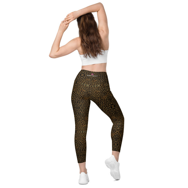 Brown Cheetah Print Women's Tights, Ladies' Leggings With Pockets