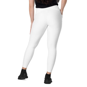 White Solid Color Women's Tights, White Modern Simple Essential Solid Color Best Women's 7/8 Leggings Yoga Pants With 2 Side Pockets - Made in USA/EU/MX (US Size: 2XS-6XL) Plus Size Available