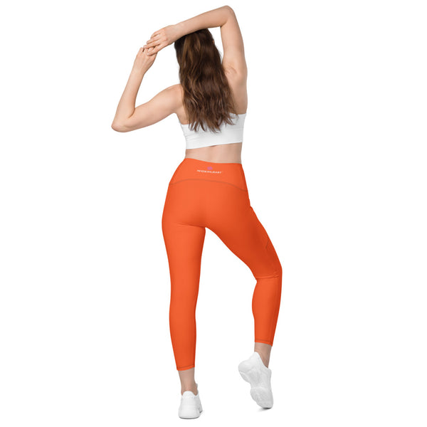 Orange Color Women's Tights, Orange Modern Simple Essential Solid Color Best Women's 7/8 Leggings Yoga Pants With 2 Side Pockets - Made in USA/EU/MX (US Size: 2XS-6XL) Plus Size Available