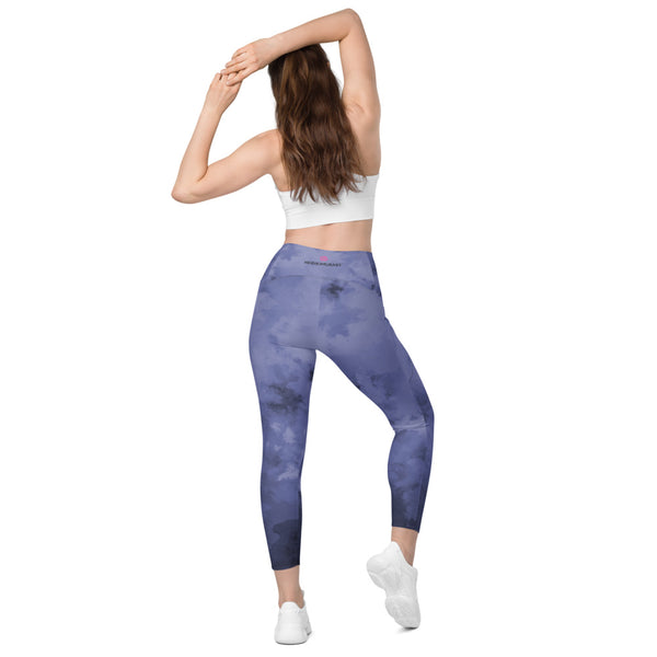 Purple Abstract Leggings With Pockets, Purple Abstract Best Women's 7/8 Leggings Yoga Pants With 2 Side Deep Long Pockets - Made in USA/EU/MX (US Size: 2XS-6XL) Plus Size Available, Women's High Waist Yoga Pants with Built-in Pockets, Exercise Leggings With Pockets, Women's Workout Leggings with Pockets  