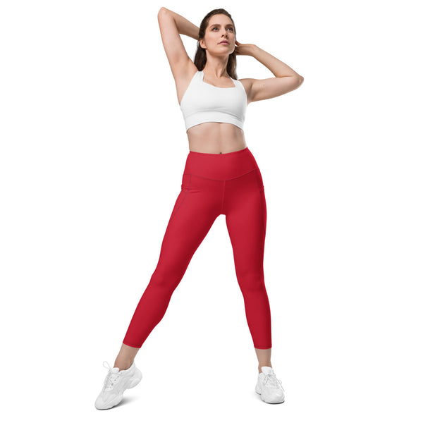 Wine Red Color Women's Tights, Wine Red Modern Simple Essential Solid Color Best Women's 7/8 Leggings Yoga Pants With 2 Side Deep Long Pockets - Made in USA/EU/MX (US Size: 2XS-6XL) Plus Size Available