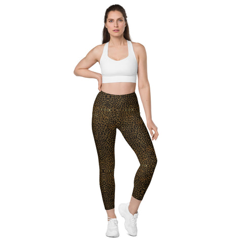 Brown Cheetah Print Women's Tights, Ladies' Leggings With Pockets