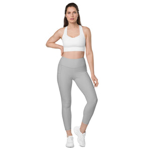 Light Grey Color Women's Tights, Light Grey Modern Simple Essential Solid Color Best Women's 7/8 Leggings Yoga Pants With 2 Side Deep Long Pockets - Made in USA/EU/MX (US Size: 2XS-6XL) Plus Size Available