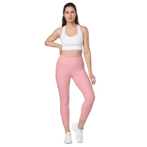 Light Pink Color Women's Tights, Pink Modern Simple Essential Solid Color Best Women's 7/8 Leggings Yoga Pants With 2 Side Deep Long Pockets - Made in USA/EU/MX (US Size: 2XS-6XL) Plus Size Available