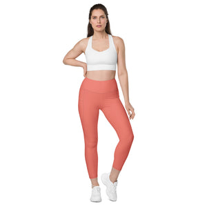 Peach Color Women's Tights, Modern Simple Essential Solid Peach Color Best Women's 7/8 Leggings Yoga Pants With 2 Side Pockets - Made in USA/EU/MX (US Size: 2XS-6XL) Plus Size Available