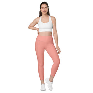 Pastel Pink Women's Tights, Solid Color Best Yoga Pants With 2 Side Deep Long Pockets - Made in USA/EU/MX (US Size: 2XS-6XL)