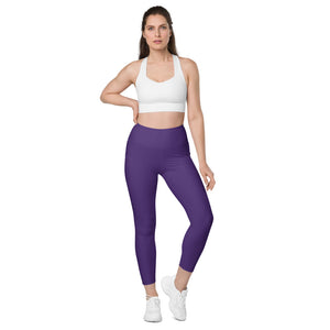 Dark Purple Color Women's Tights, Dark Purple Modern Simple Essential Solid Color Best Women's 7/8 Leggings Yoga Pants With 2 Side Deep Long Pockets - Made in USA/EU/MX (US Size: 2XS-6XL) Plus Size Available