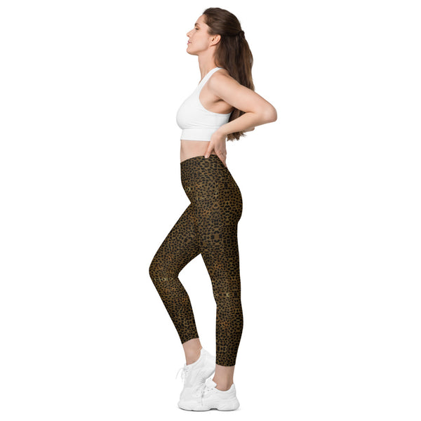 Brown Cheetah Print Women's Tights, Ladies' Leggings With Pockets