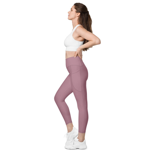 Faded Purple Color Women's Tights, Faded Purple Modern Simple Essential Solid Color Best Women's 7/8 Leggings Yoga Pants With 2 Side Deep Long Pockets - Made in USA/EU/MX (US Size: 2XS-6XL) Plus Size Available