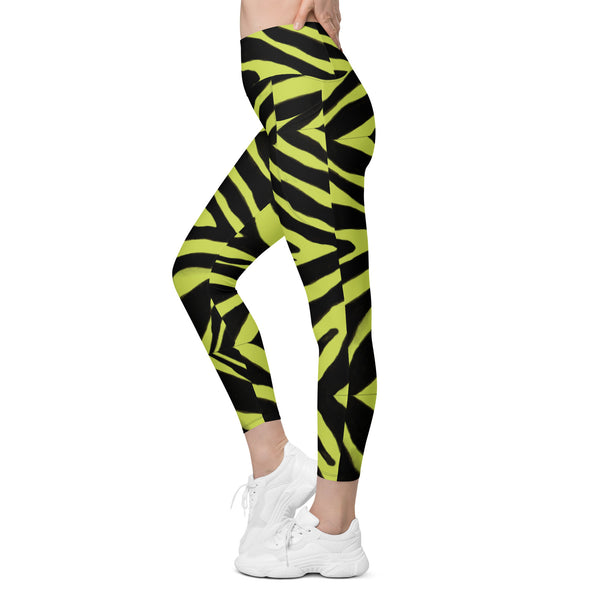 Zebra Women's Tights, Zebra Animal Print Leggings with pockets