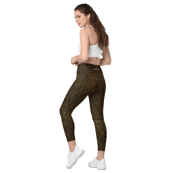 Brown Cheetah Print Women's Tights, Ladies' Leggings With Pockets