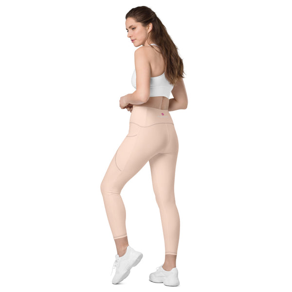 Light Nude Color Women's Tights, Light Nude Modern Simple Essential Solid Color Best Women's 7/8 Leggings Yoga Pants With 2 Side Deep Long Pockets - Made in USA/EU/MX (US Size: 2XS-6XL) Plus Size Available