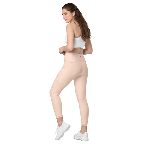 Light Nude Color Women's Tights, Light Nude Modern Simple Essential Solid Color Best Women's 7/8 Leggings Yoga Pants With 2 Side Deep Long Pockets - Made in USA/EU/MX (US Size: 2XS-6XL) Plus Size Available
