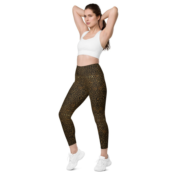 Brown Cheetah Print Women's Tights, Ladies' Leggings With Pockets