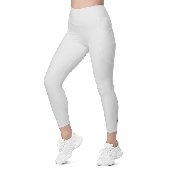 Light Grey Color Women's Tights, Light Grey Modern Simple Essential Solid Color Best Women's 7/8 Leggings Yoga Pants With 2 Side Deep Long Pockets - Made in USA/EU/MX (US Size: 2XS-6XL) Plus Size Available, Women's High Waist Yoga Pants with Built-in Pockets, Exercise Leggings With Pockets, Women's Workout Leggings with Pockets  