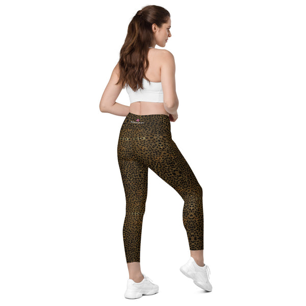 Brown Cheetah Print Women's Tights, Ladies' Leggings With Pockets