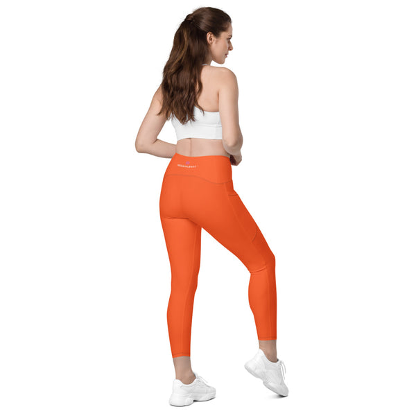 Orange Color Women's Tights, Orange Modern Simple Essential Solid Color Best Women's 7/8 Leggings Yoga Pants With 2 Side Pockets - Made in USA/EU/MX (US Size: 2XS-6XL) Plus Size Available