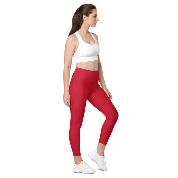 Wine Red Color Women's Tights, Wine Red Modern Simple Essential Solid Color Best Women's 7/8 Leggings Yoga Pants With 2 Side Deep Long Pockets - Made in USA/EU/MX (US Size: 2XS-6XL) Plus Size Available
